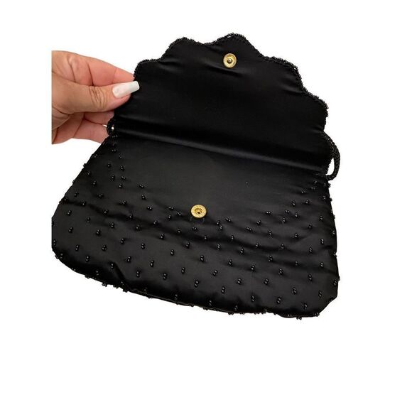 La Regale Vintage Black Satin Beaded Handbag Purse - Picture 2 of 10